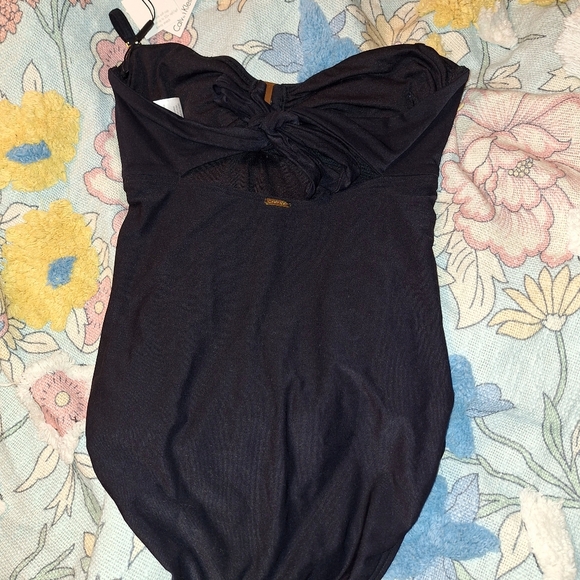 Calvin Klein One piece women's bathing suit high cut leg size 10 black NWT - Picture 2 of 7